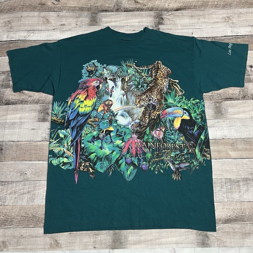 Rainforest Shirt Size XL Green Vintage Nature Tee Los Angeles Zoo